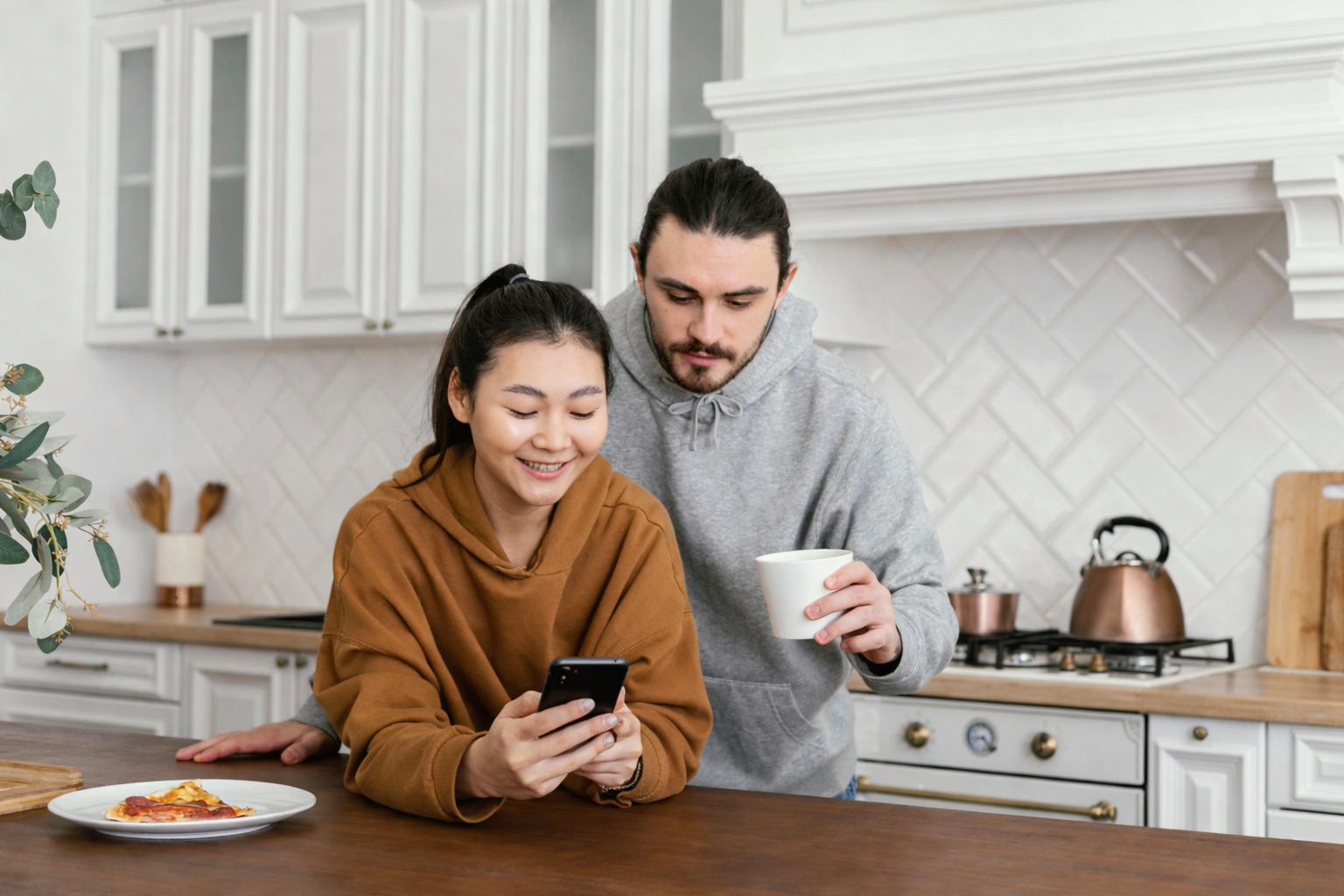 Family discussing healthcare decisions at kitchen table