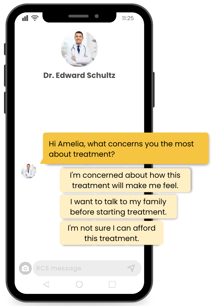 Patient phone showing opt-in text from doctor