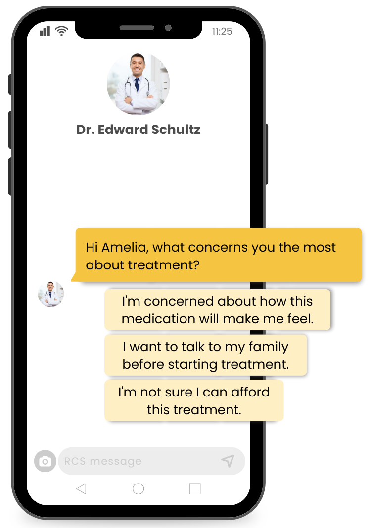 Patient phone showing opt-in text from doctor