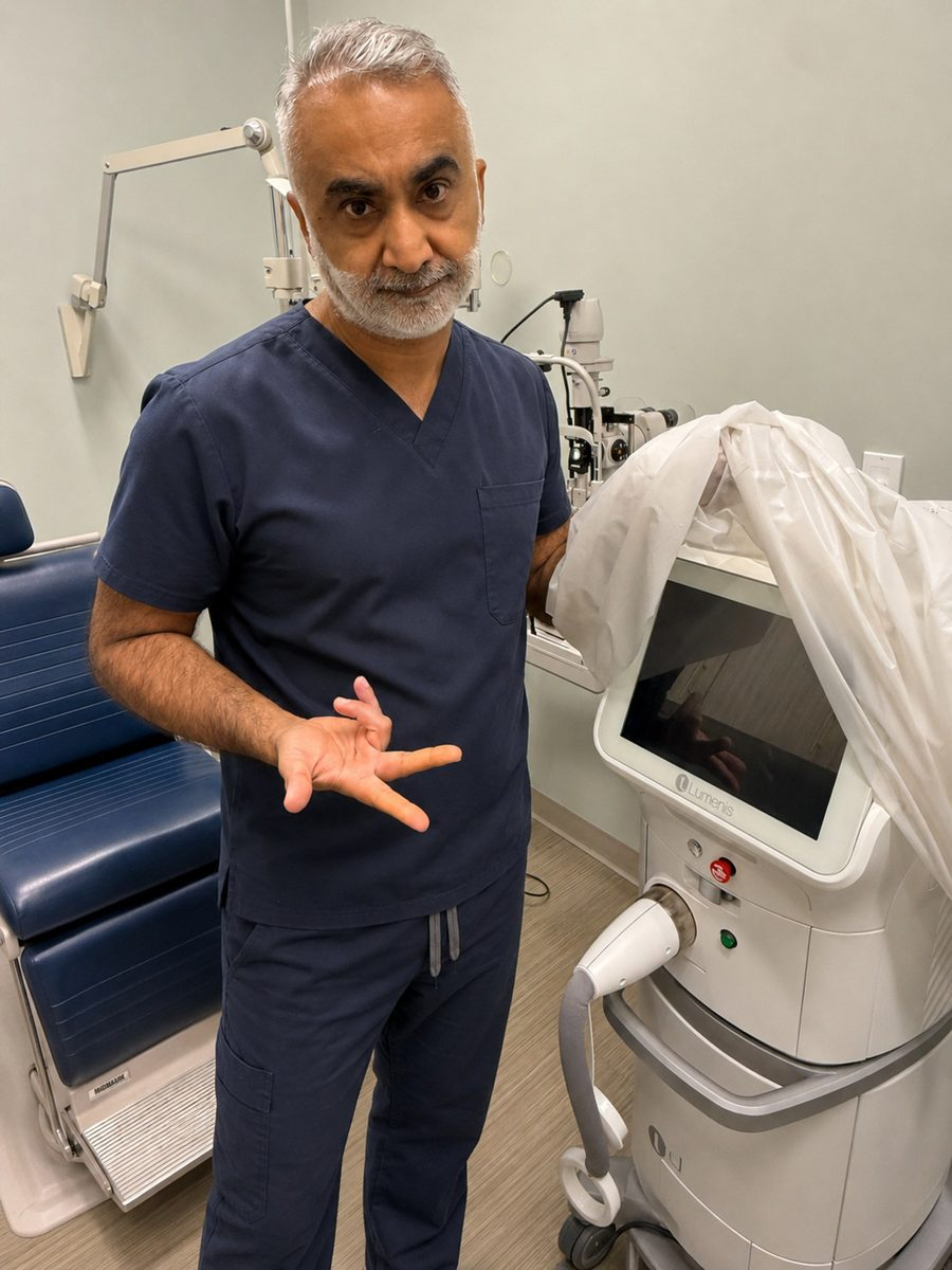 Bob Miglani beside the practice's Lumenis IPL device