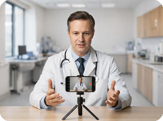 A doctor recording a patient education video on a phone